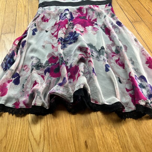 Karen Millen Babydoll Size 8 Black White Pink Silk Floral Lace Trim Sleeveless D - Picture 13 of 15